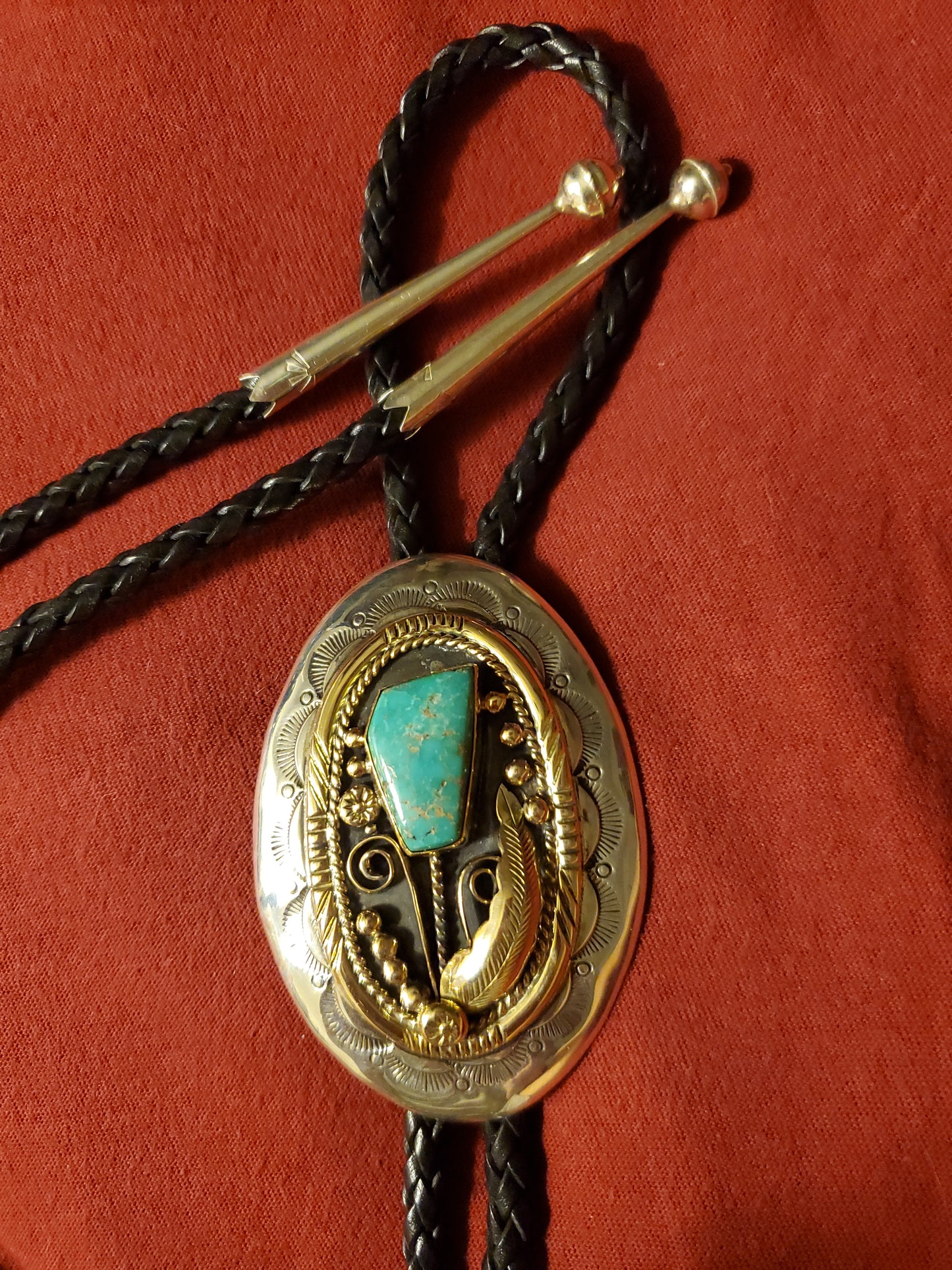 14kt & Sterling Silver Navajo handmade vintage  bolo tie