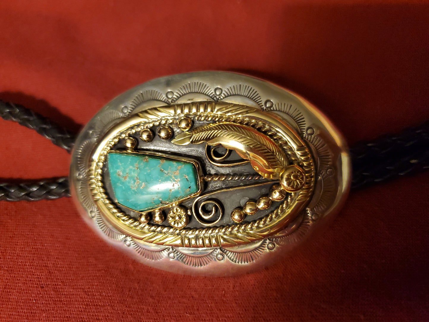 14kt & Sterling Silver Navajo handmade vintage  bolo tie