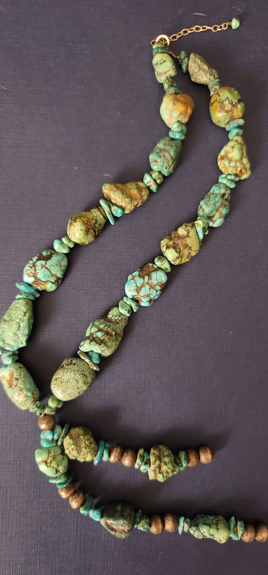 Vintage Heishi nugget necklace with silver beads