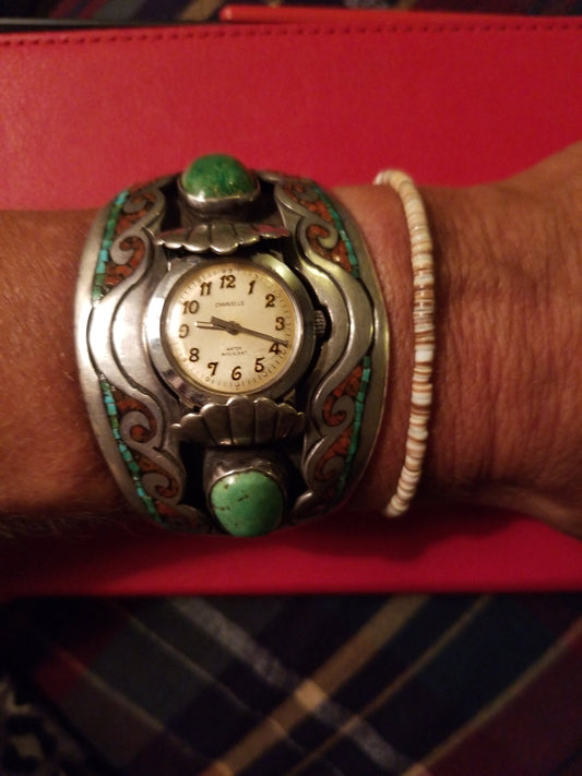 Navajo Watch Cuff handmade 1970's chip inlaid