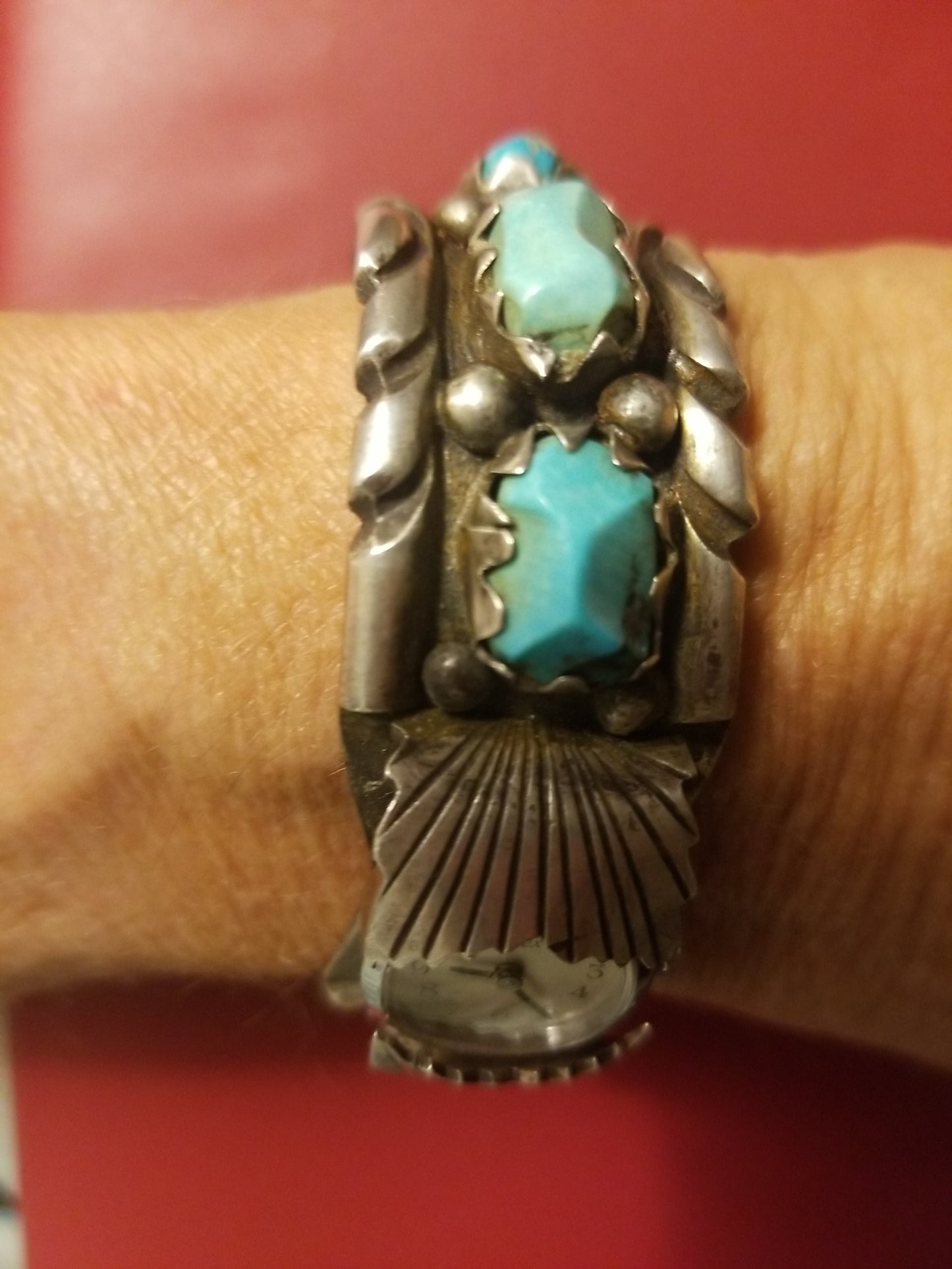 Vintage Navajo Watch Cuff Sterling Silver & Turquoise