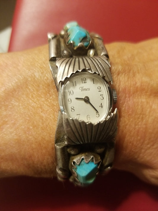 Vintage Navajo Watch Cuff Sterling Silver & Turquoise