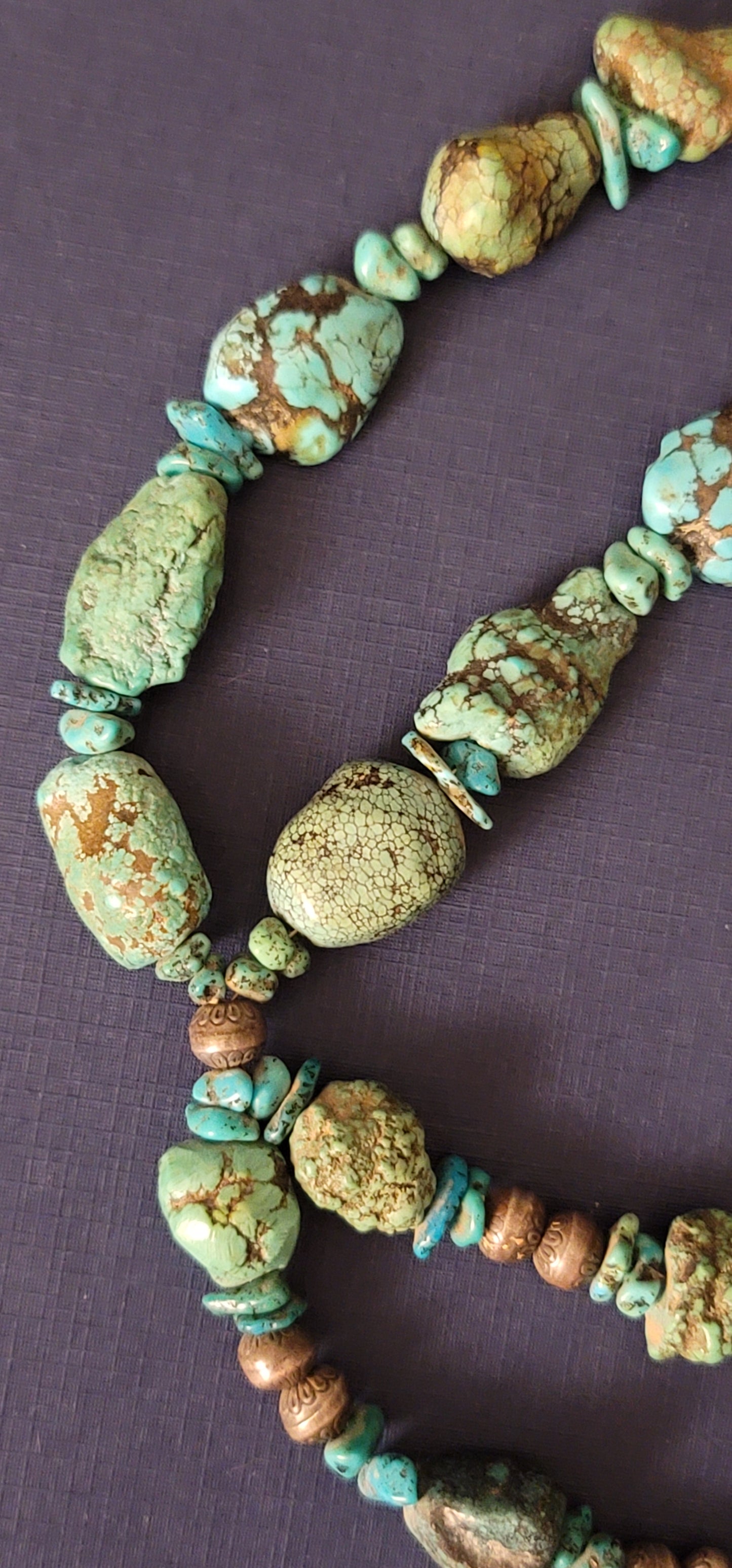 Vintage Heishi nugget necklace with silver beads